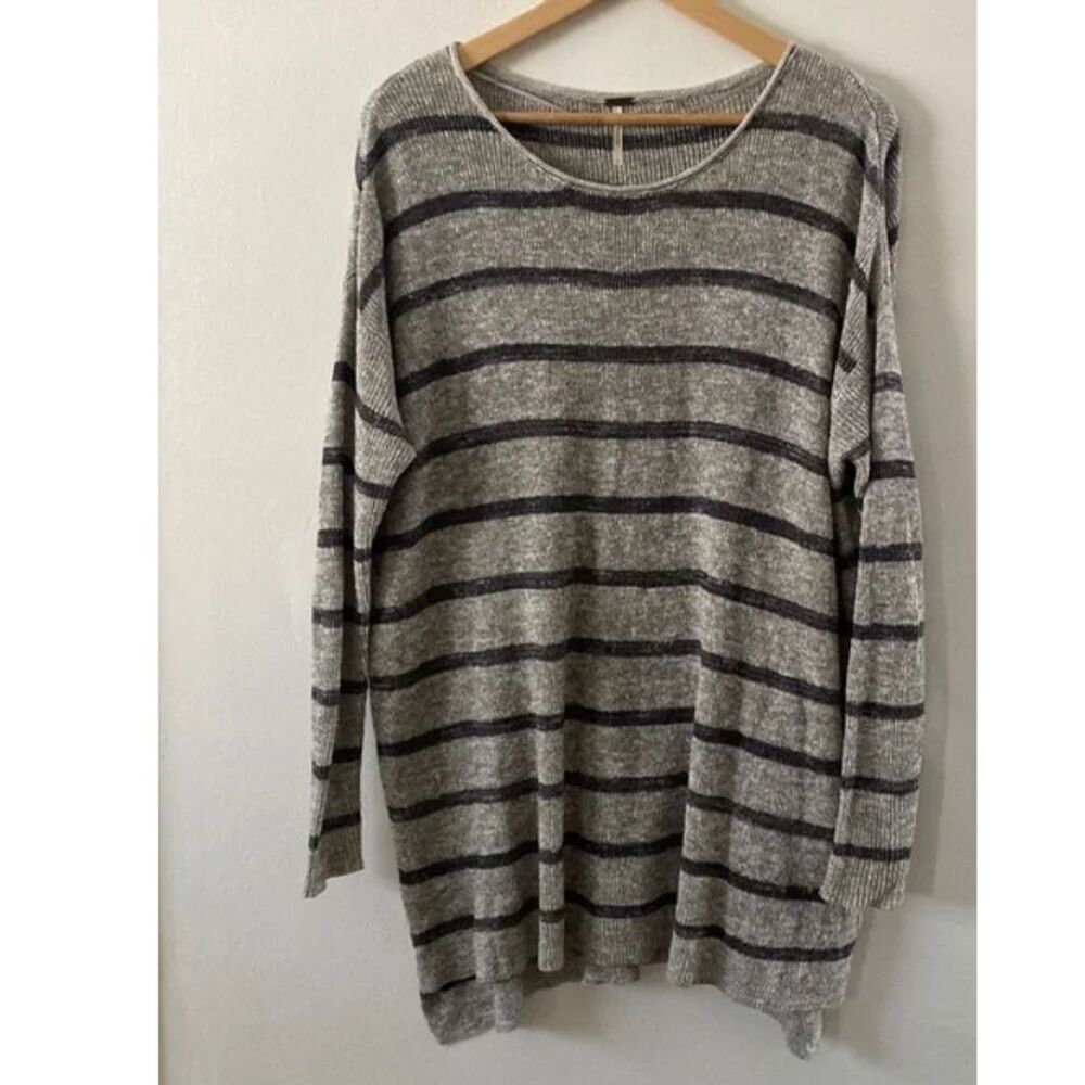 Free People Striped Slouchy Gray Striped Sweater Tunic Small